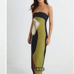 Commense Floral Print Split Tube Long Dress